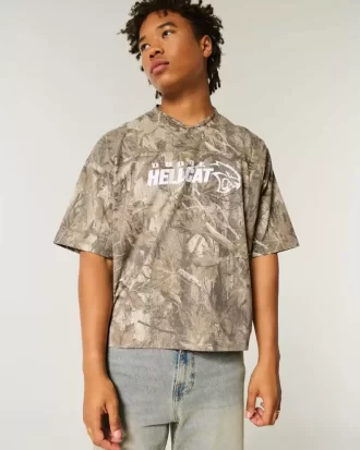 Baggy Heavyweight Crop Dodge Graphic Camo T-paita