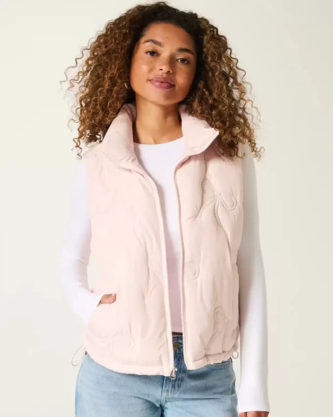 Bow Pattern Puffer Vest Bow Pattern Puffer Vest