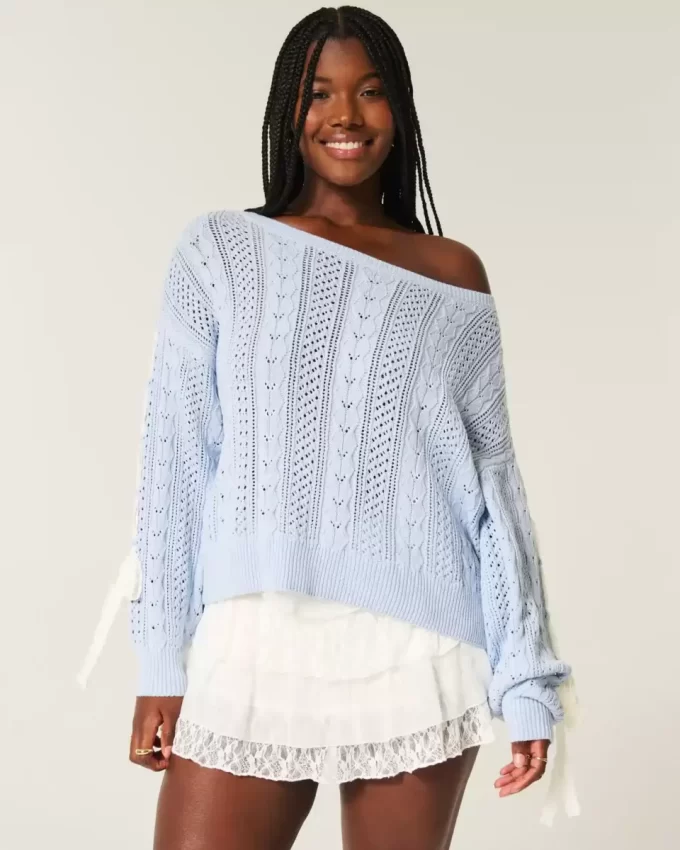 Bow-Sleeve Cable-Knit pusero Bow-Sleeve Cable-Knit pusero