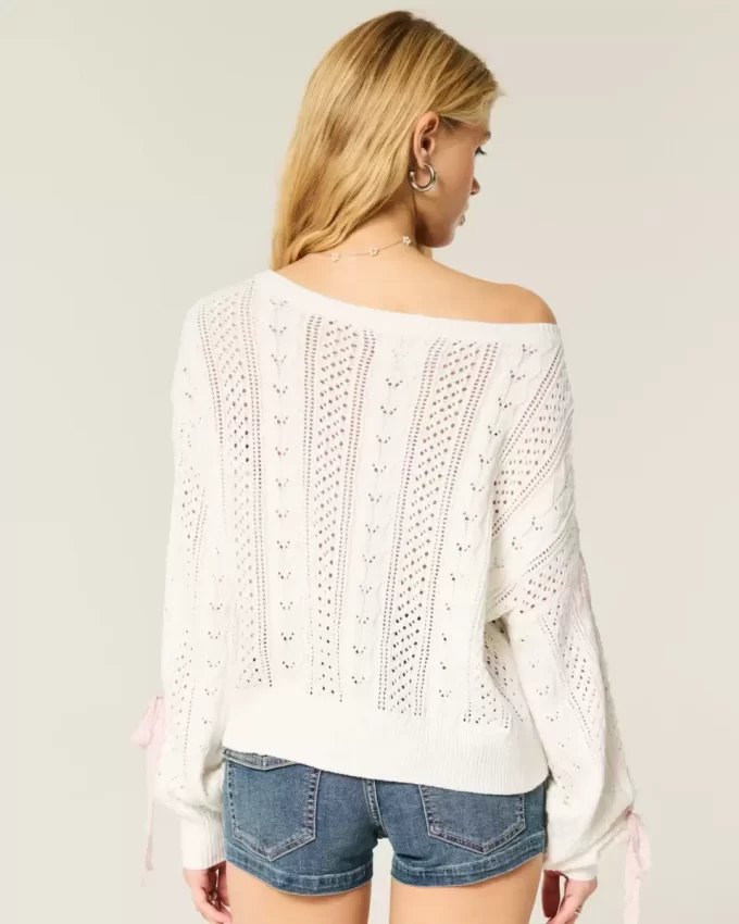 Bow-Sleeve Cable-Knit pusero Bow-Sleeve Cable-Knit pusero