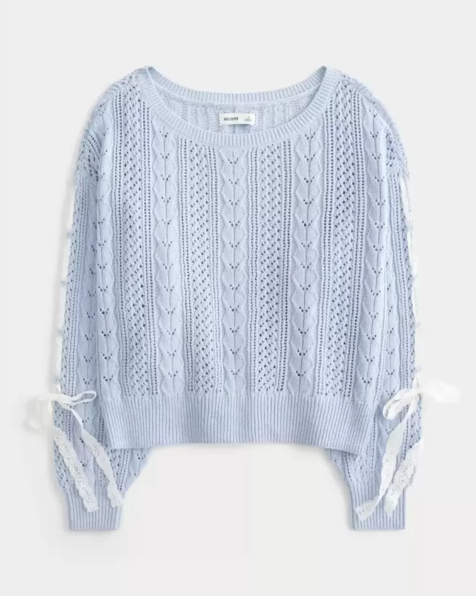 Bow-Sleeve Cable-Knit pusero Bow-Sleeve Cable-Knit pusero
