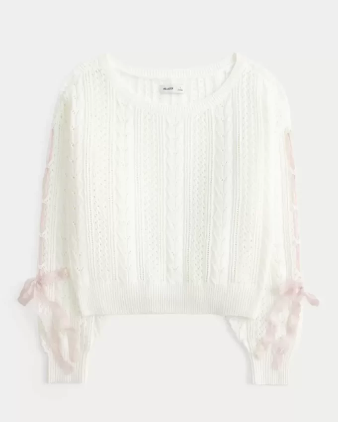 Bow-Sleeve Cable-Knit pusero Bow-Sleeve Cable-Knit pusero