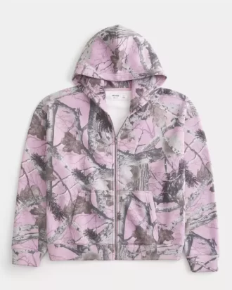 Boxy Camo vetoketjullinen huppari