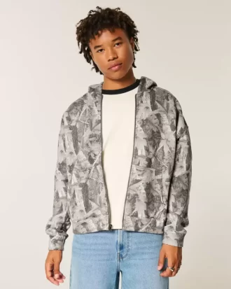 Boxy Camo vetoketjullinen huppari