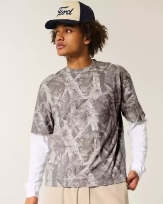 Boxy Crop Heavyweight Camo Crew T-paita