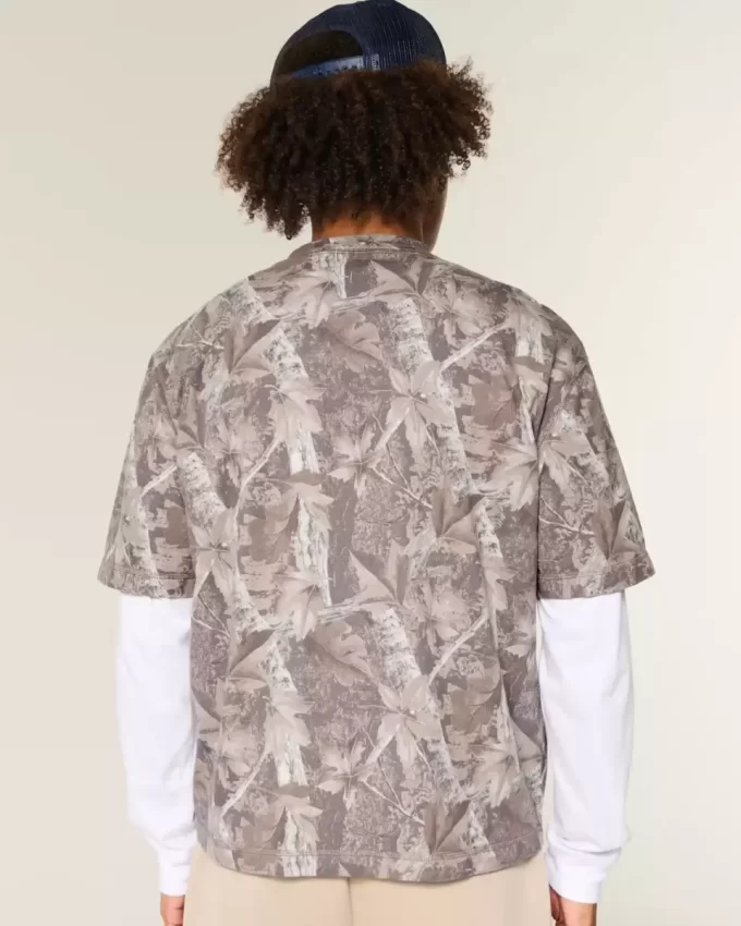 Boxy Crop Heavyweight Camo Crew T-paita