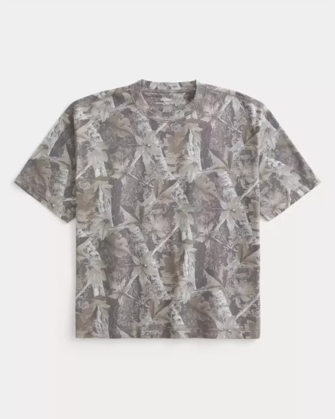 Boxy Crop Heavyweight Camo Crew T-paita