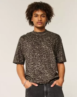 Boxy Crop Heavyweight Leopard Print Crew T-paita