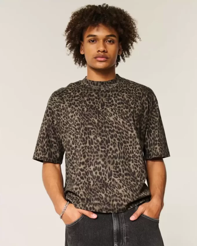 Boxy Crop Heavyweight Leopard Print Crew T-paita Boxy Crop Heavyweight Leopard Print Crew T-paita