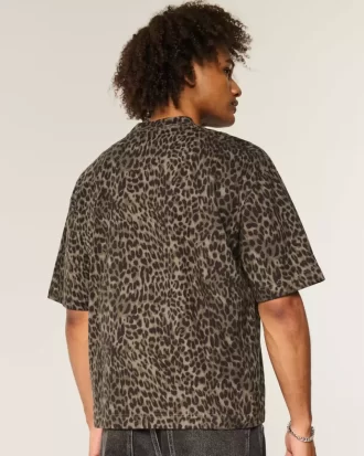 Boxy Crop Heavyweight Leopard Print Crew T-paita