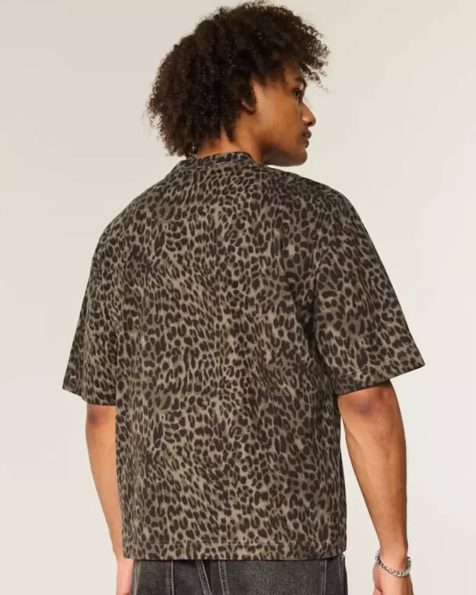 Boxy Crop Heavyweight Leopard Print Crew T-paita Boxy Crop Heavyweight Leopard Print Crew T-paita