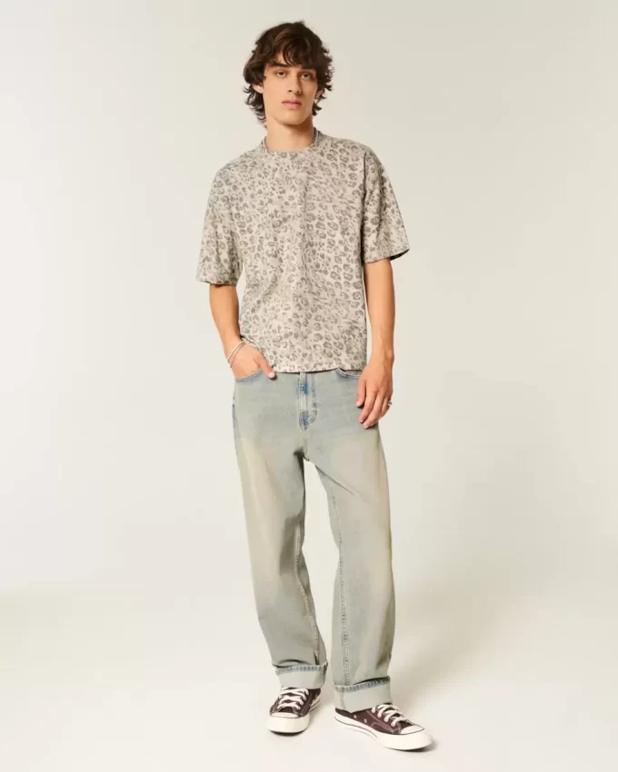 Boxy Crop Heavyweight Leopard Print Crew T-paita