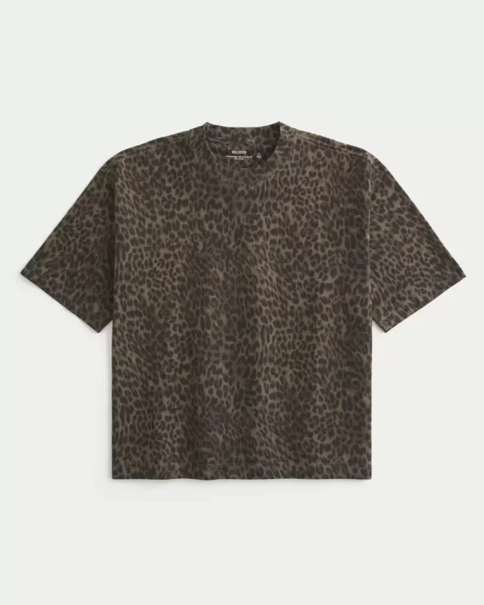 Boxy Crop Heavyweight Leopard Print Crew T-paita Boxy Crop Heavyweight Leopard Print Crew T-paita