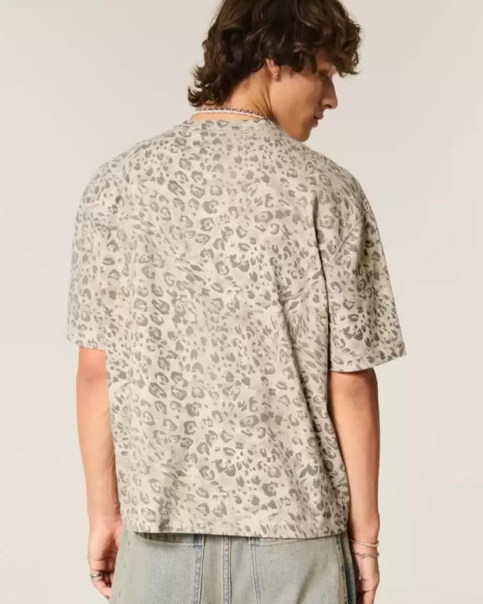 Boxy Crop Heavyweight Leopard Print Crew T-paita
