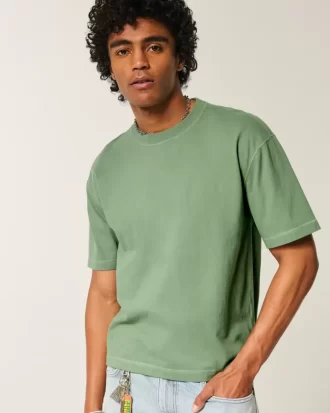 Boxy Crop Heavyweight Washed Crew T-paita