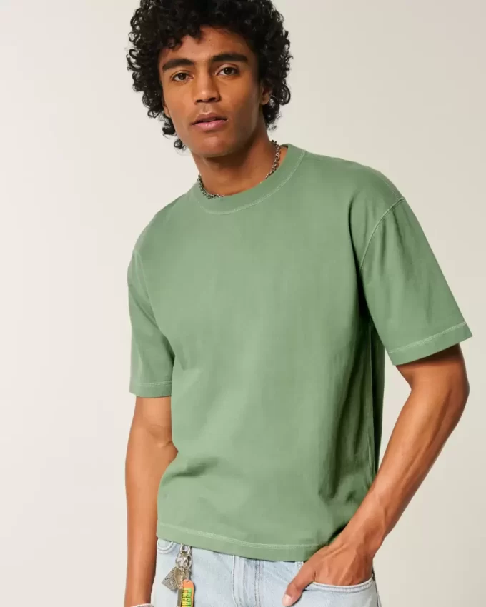 Boxy Crop Heavyweight Washed Crew T-paita