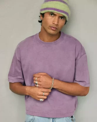 Boxy Crop Heavyweight Washed Crew T-paita