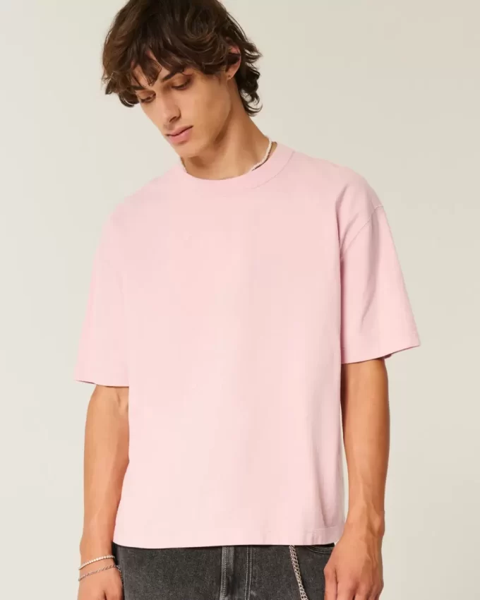 Boxy Crop Heavyweight Washed Crew T-paita