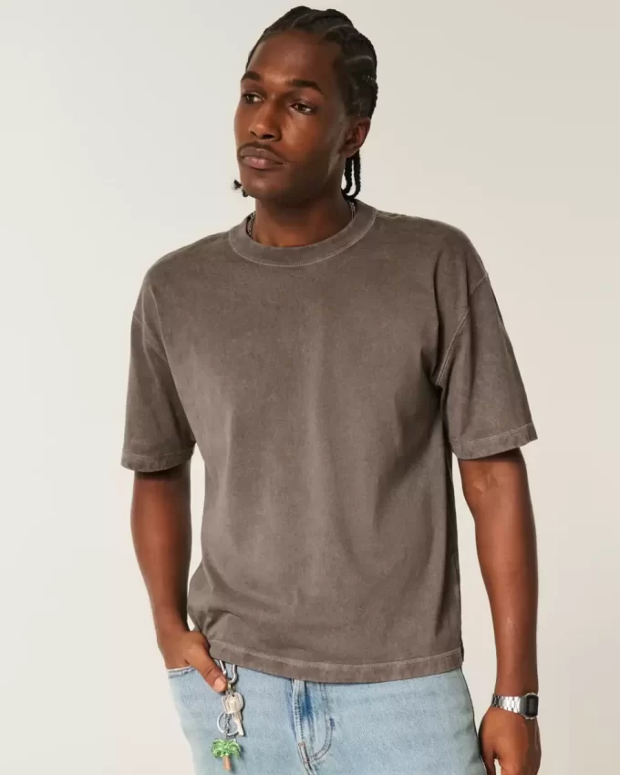 Boxy Crop Heavyweight Washed Crew T-paita