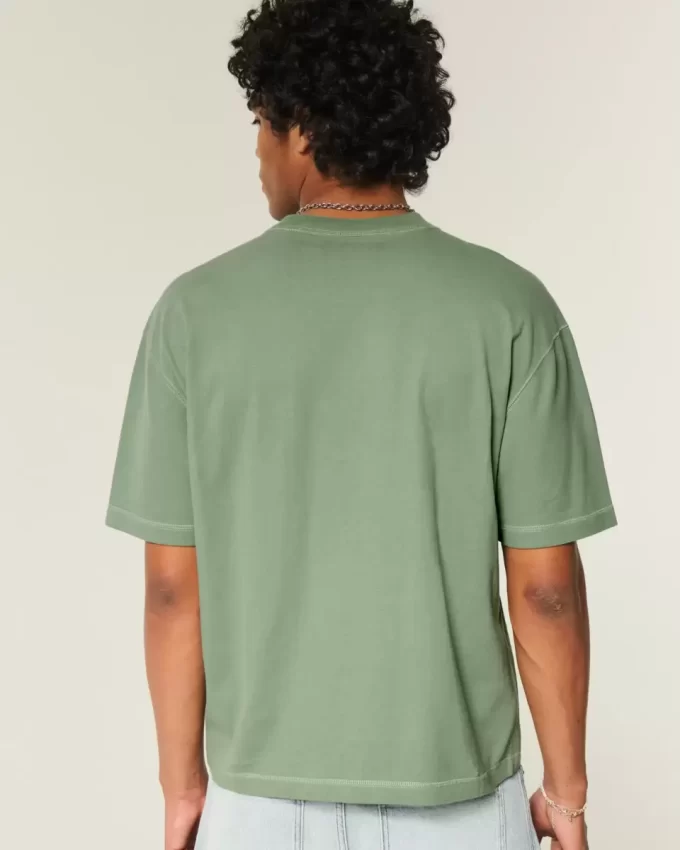 Boxy Crop Heavyweight Washed Crew T-paita