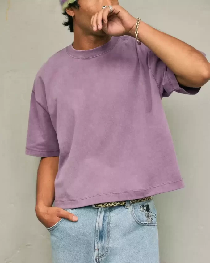 Boxy Crop Heavyweight Washed Crew T-paita