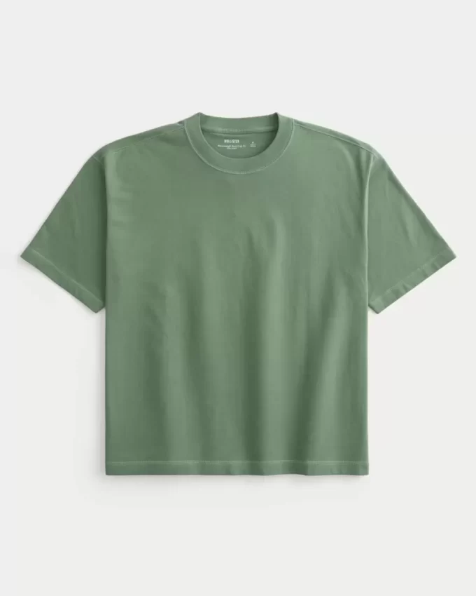 Boxy Crop Heavyweight Washed Crew T-paita