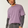 Boxy Crop Heavyweight Washed Crew T-paita