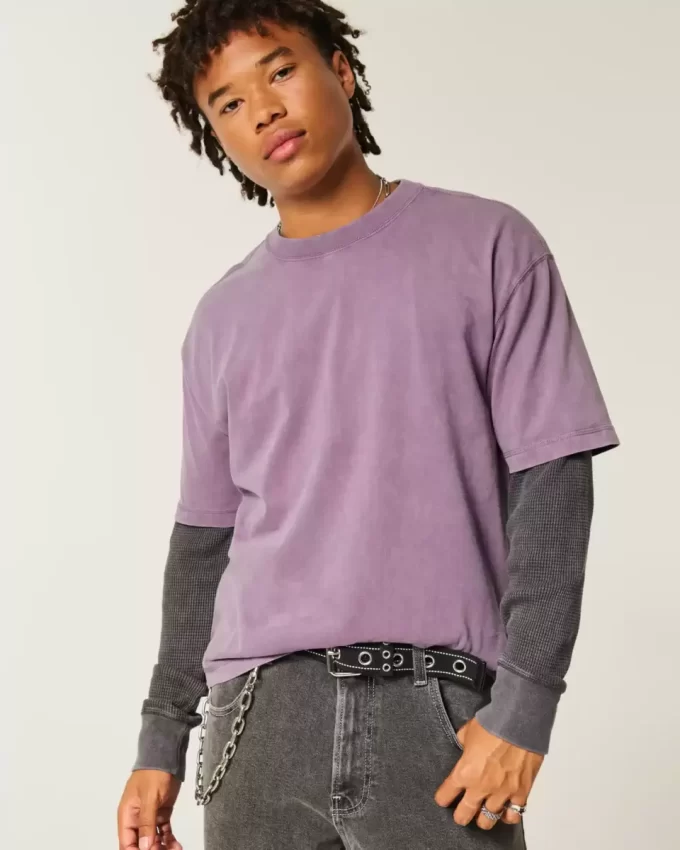 Boxy Crop Heavyweight Washed Crew T-paita