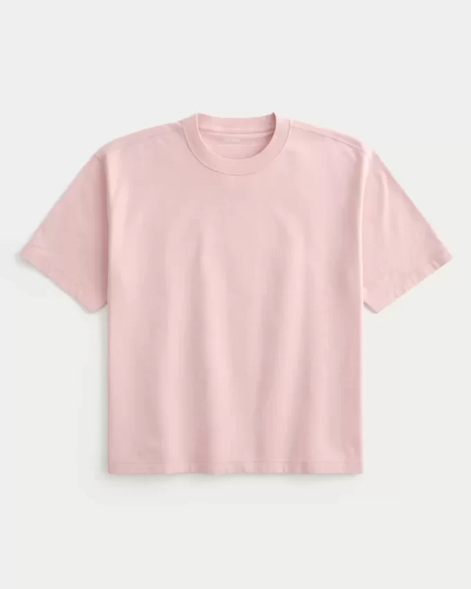 Boxy Crop Heavyweight Washed Crew T-paita