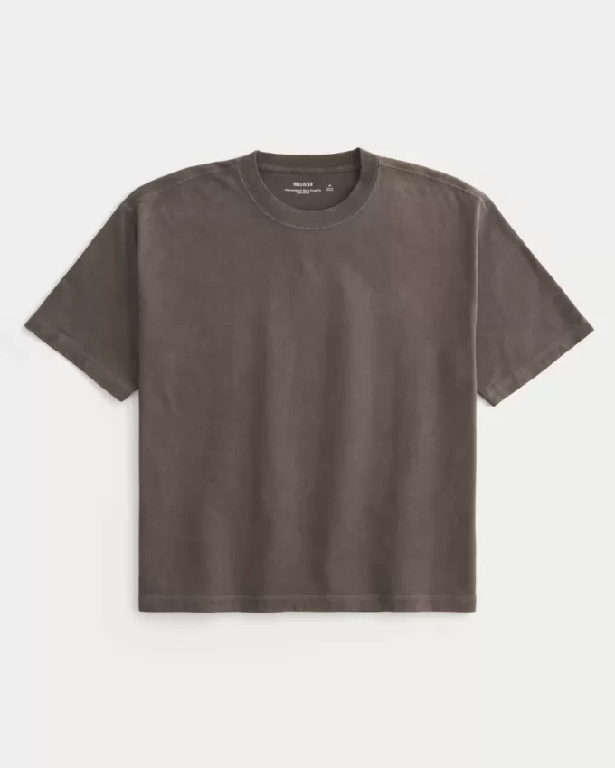 Boxy Crop Heavyweight Washed Crew T-paita