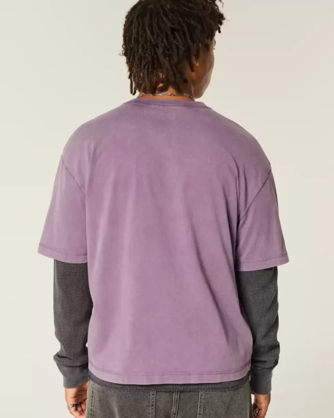 Boxy Crop Heavyweight Washed Crew T-paita
