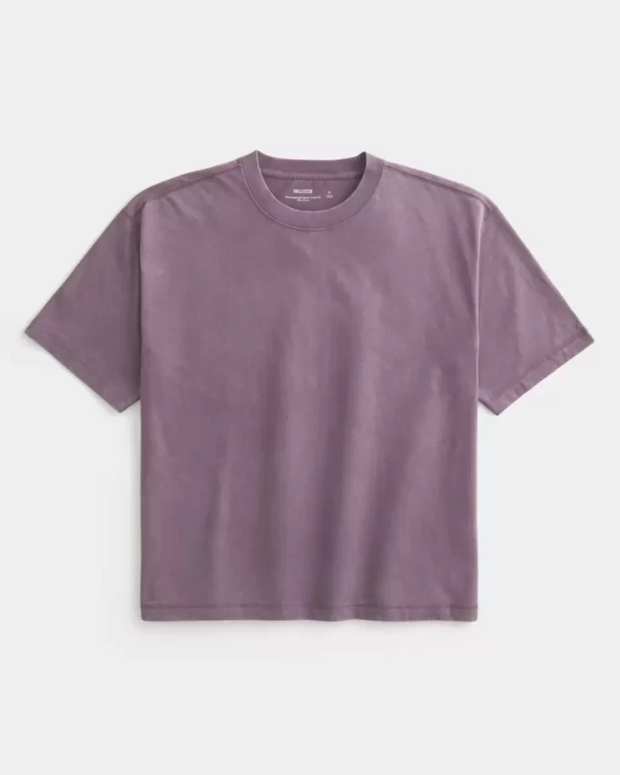 Boxy Crop Heavyweight Washed Crew T-paita