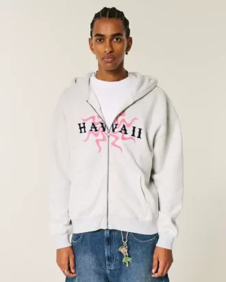 Boxy Hawaii Graphic vetoketjullinen huppari