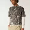 Boxy Heavyweight Crop Camo Crew T-paita
