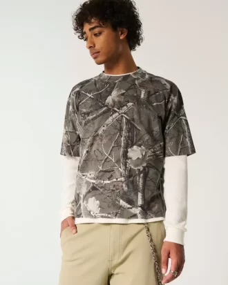 Boxy Heavyweight Crop Camo Crew T-paita