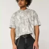 Boxy Heavyweight Crop Camo Crew T-paita