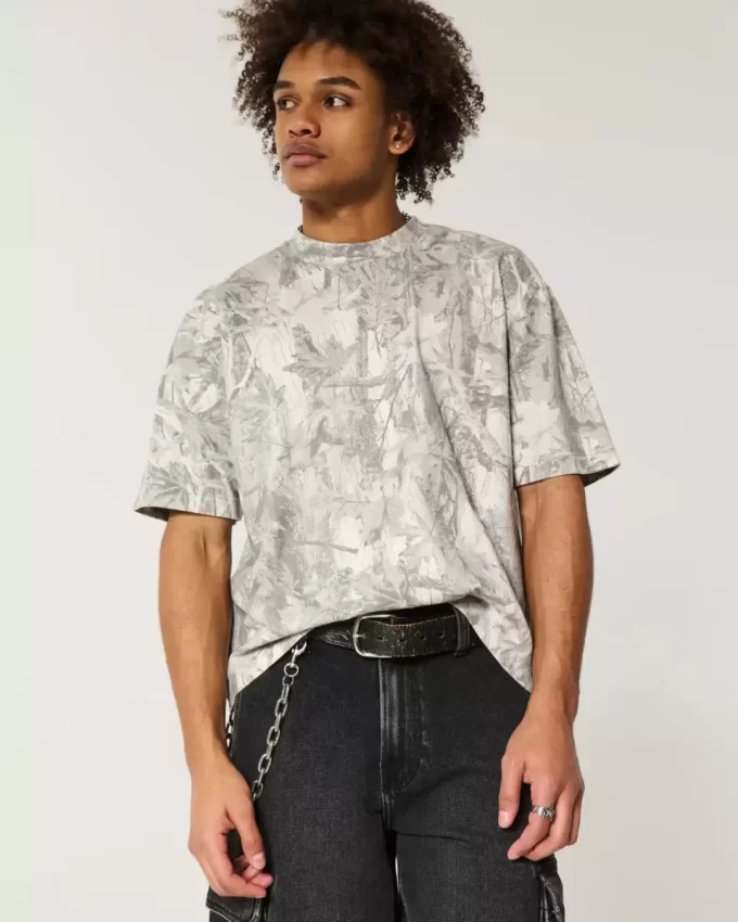 Boxy Heavyweight Crop Camo Crew T-paita