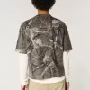 Boxy Heavyweight Crop Camo Crew T-paita