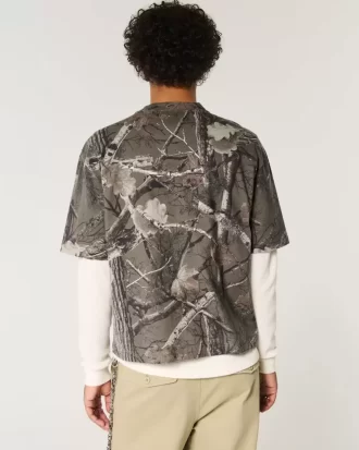 Boxy Heavyweight Crop Camo Crew T-paita