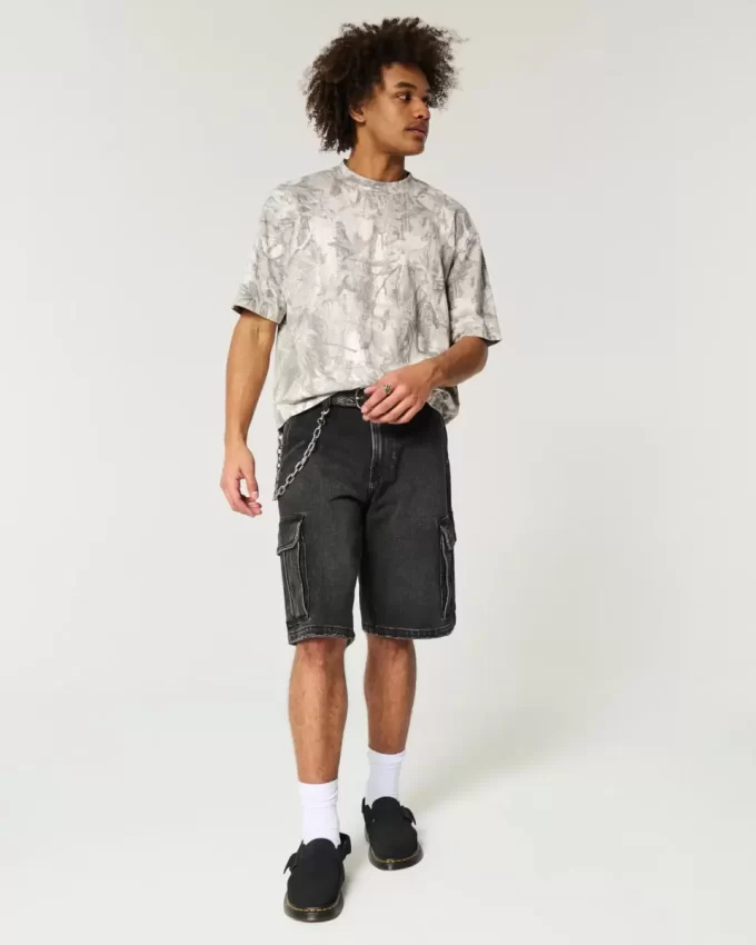 Boxy Heavyweight Crop Camo Crew T-paita