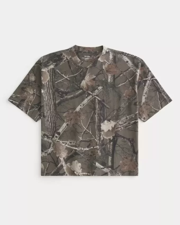Boxy Heavyweight Crop Camo Crew T-paita
