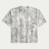 Boxy Heavyweight Crop Camo Crew T-paita