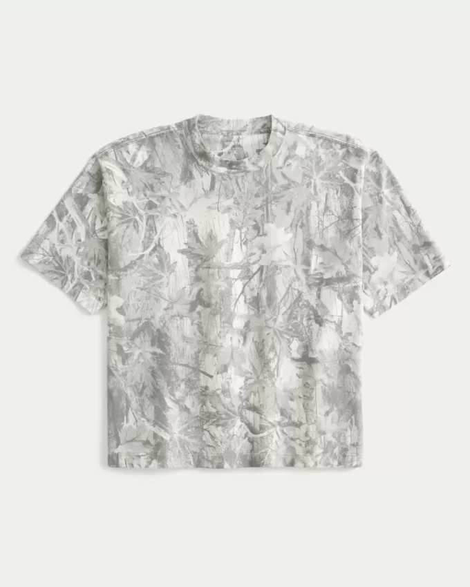 Boxy Heavyweight Crop Camo Crew T-paita