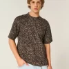 Boxy Heavyweight Leopard Print Cotton Crew T-paita