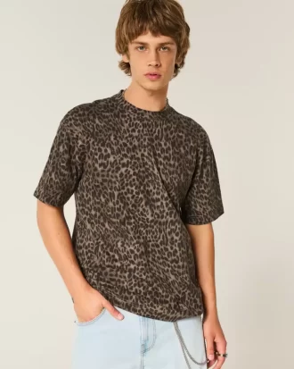 Boxy Heavyweight Leopard Print Cotton Crew T-paita Boxy Heavyweight Leopard Print Cotton Crew T-paita