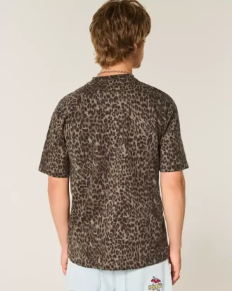 Boxy Heavyweight Leopard Print Cotton Crew T-paita Boxy Heavyweight Leopard Print Cotton Crew T-paita