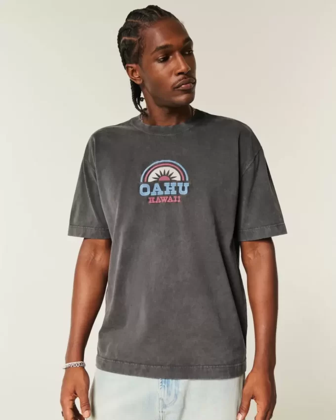 Boxy Heavyweight Oahu Graphic T-paita