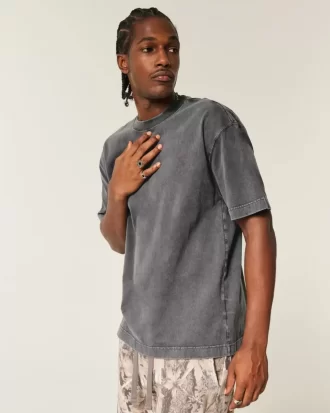 Boxy Heavyweight Washed Cotton Crew T-paita