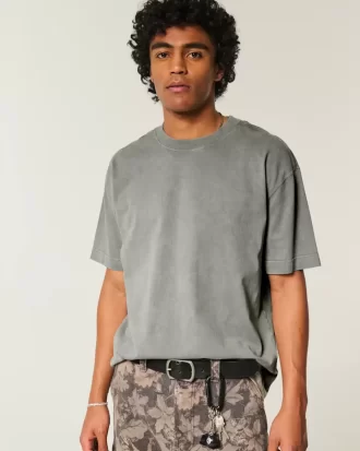 Boxy Heavyweight Washed Cotton Crew T-paita