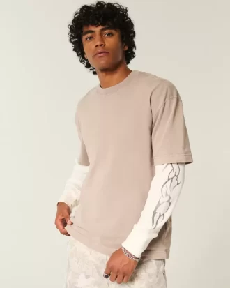 Boxy Heavyweight Washed Cotton Crew T-paita